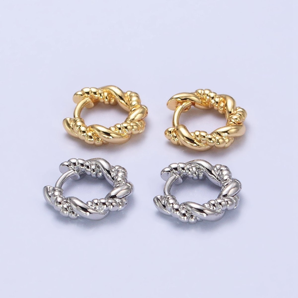 Gold, Silver Twisted Rope Croissant 12mm Huggie Hoop Earrings | AB551 AB552 - DLUXCA
