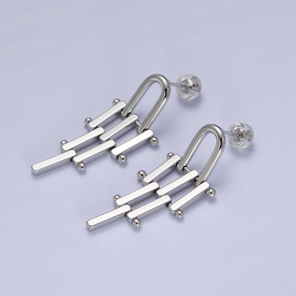 Gold & Silver U Shaped Bar Link Dangle Studs Earrings | Y-112 Y-113 - DLUXCA