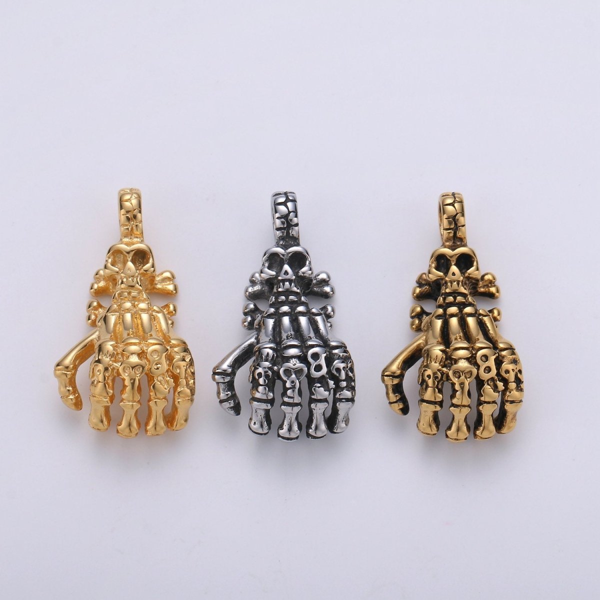 Gold Skeleton Hand Charm Zombie Hand Charm Silver Halloween Charm Tibetan Silver Charms For Men Jewelry Making in Stailness Steel Finding J-793~J-795 - DLUXCA