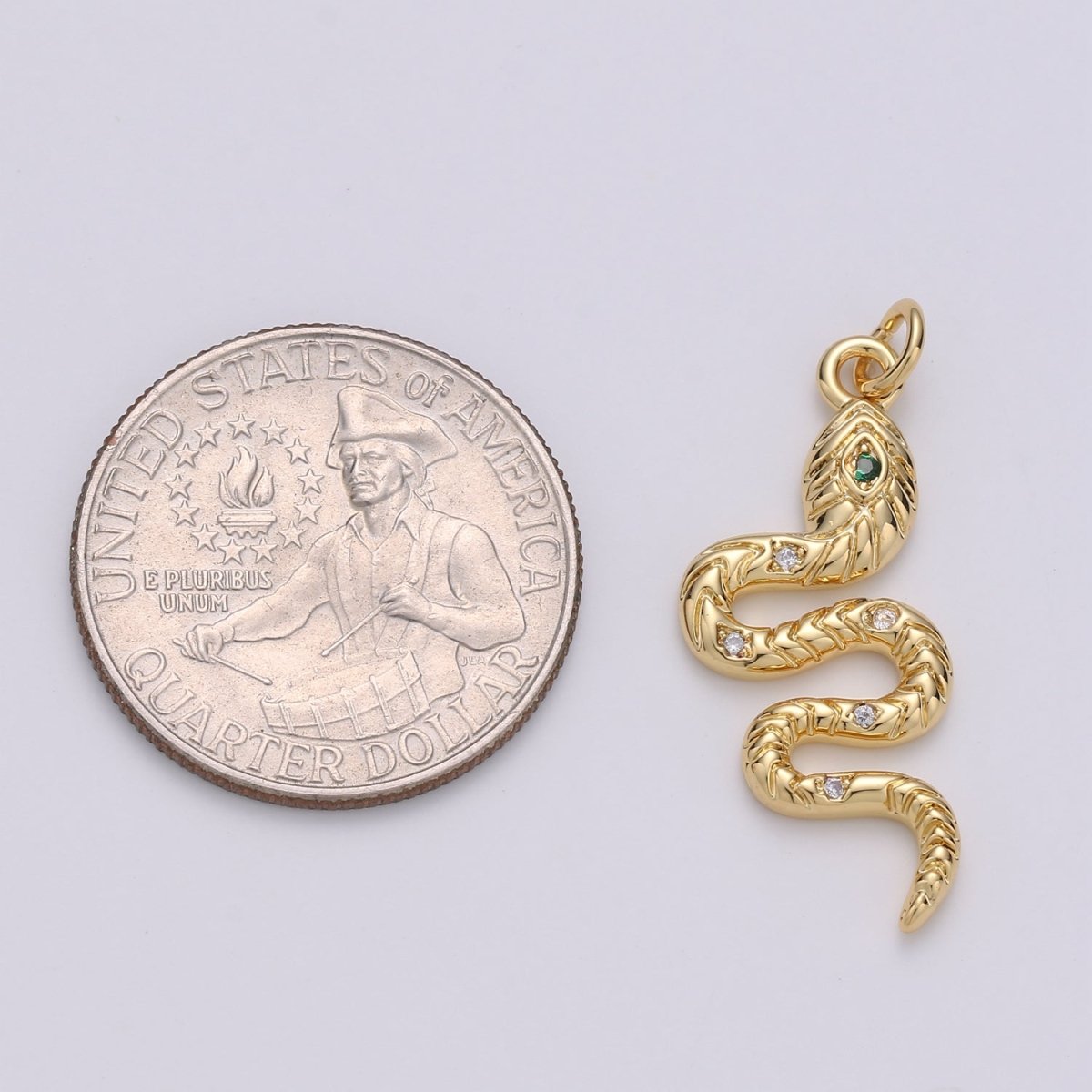 Gold Snake Charm, 24K Gold Filled Snake Pendant for Necklace Making, 35x14mm, Green Serpent Micro CZ Pave Charm, Jewelry Finding,E-115 - DLUXCA