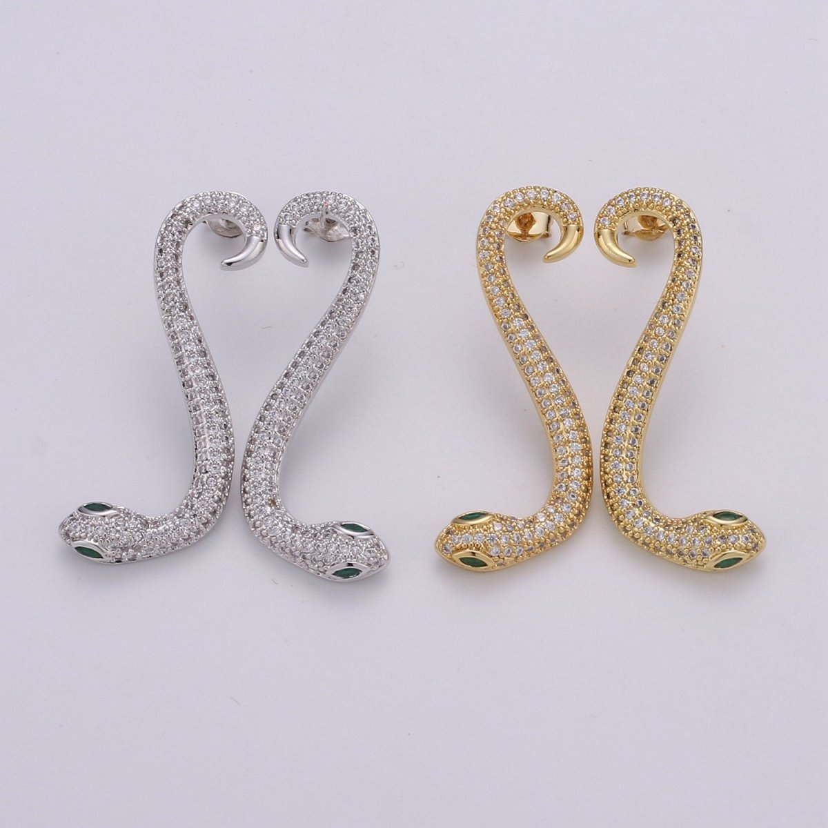 Gold snake earrings asp cleopatra toga serpent dangle 40mm long lightweight earrings Serpent snake Jewelry Micro pave Stud Earring Q-172 Q-173 - DLUXCA