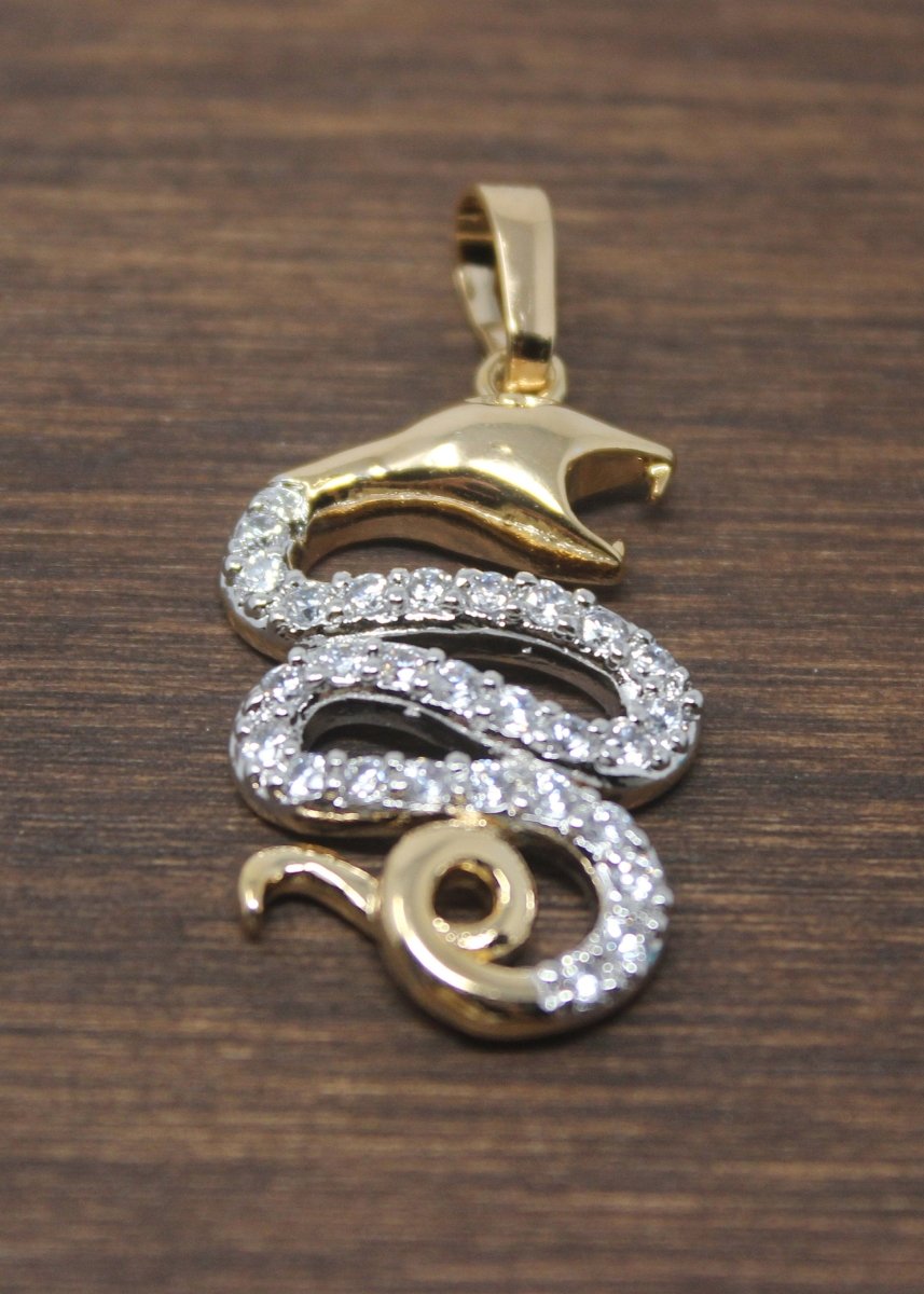 Gold Snake, Reptile Animal, Serpent, Viper, Spirit, Cubic Zirconia Necklace Pendant Charm Bead Bails Finding for Jewelry Making I-019 - DLUXCA