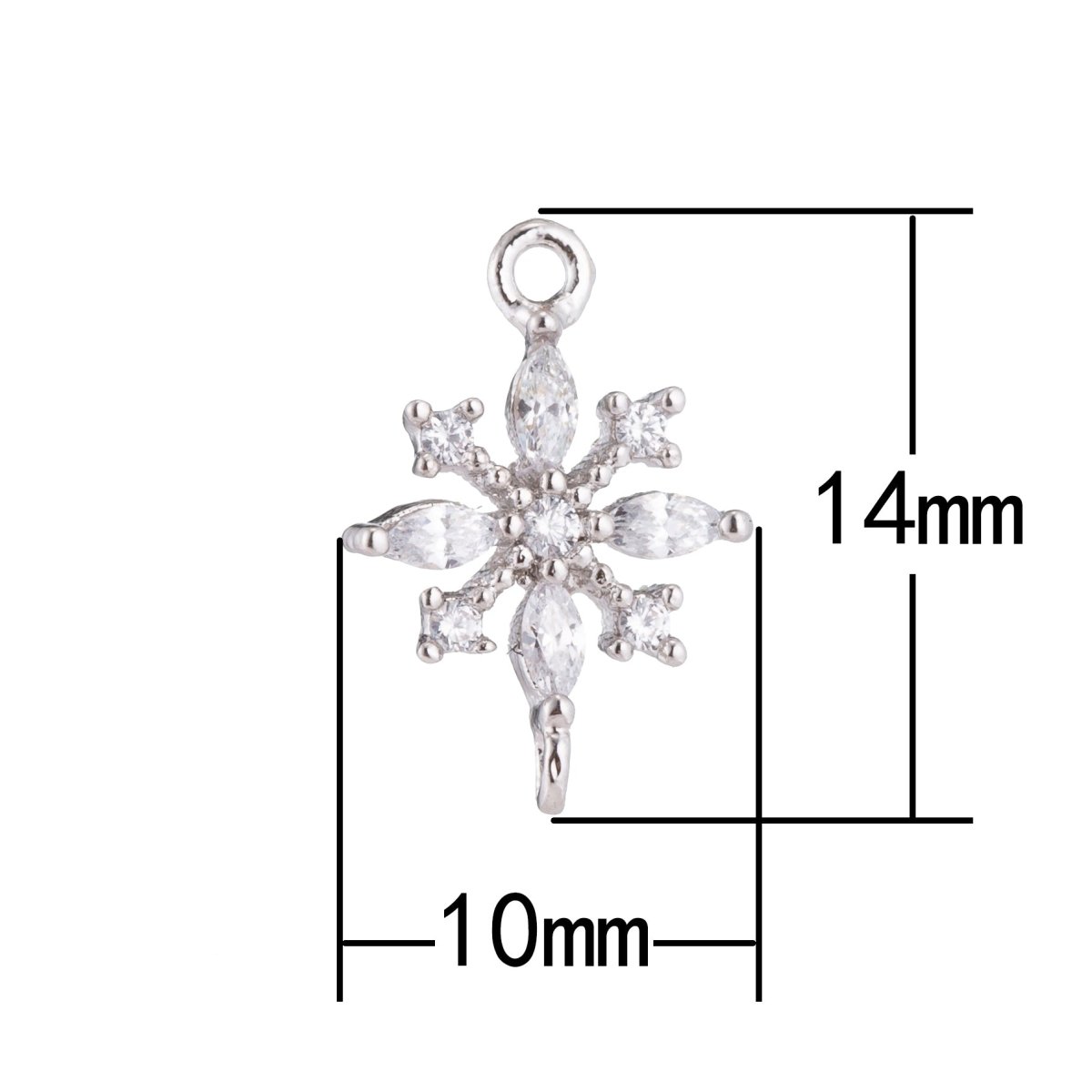 Gold Snowflake, Frozen Golden Flower, Snow Icy Icicle, Gift Cubic Zirconia Bracelet Charm, Necklace Pendant, Findings for Jewelry Making F-169 - DLUXCA