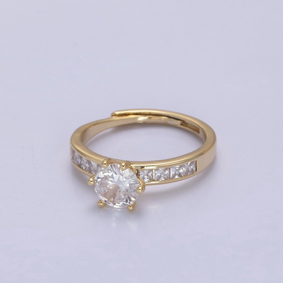 Gold solitaire ring for women with cubic zirconia stones engagement ring U-492 - DLUXCA