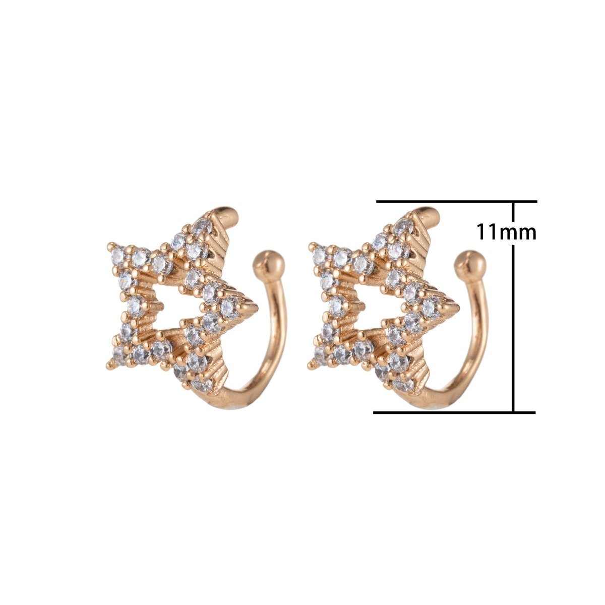Gold Sparkling CZ Star Cuff Earrings for Women Clip On Ears No Piercing Cartilage Earrings - DLUXCA