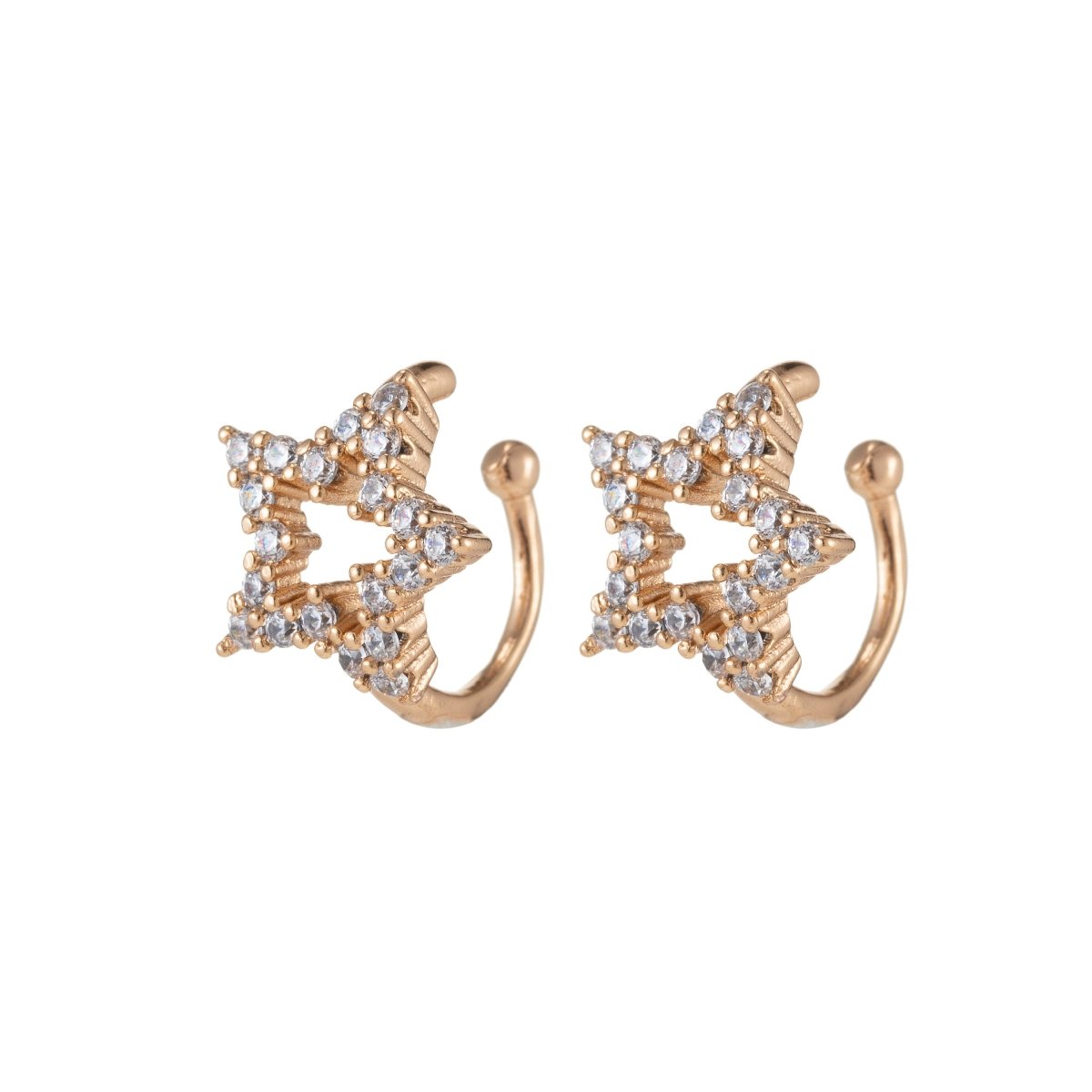 Gold Sparkling CZ Star Cuff Earrings for Women Clip On Ears No Piercing Cartilage Earrings AI-053 - DLUXCA