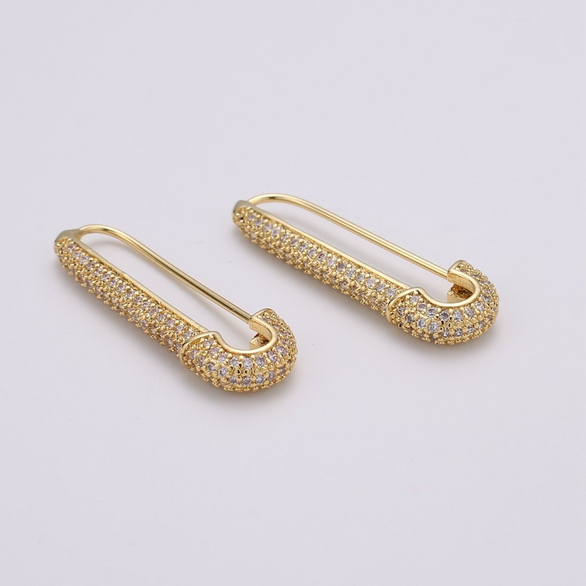 Gold Sparkly safety pin Pendant- medium safety pins Charm Holder pave safety for Bridal Jewelry minimal modern Supply K-604 - K-610 - DLUXCA