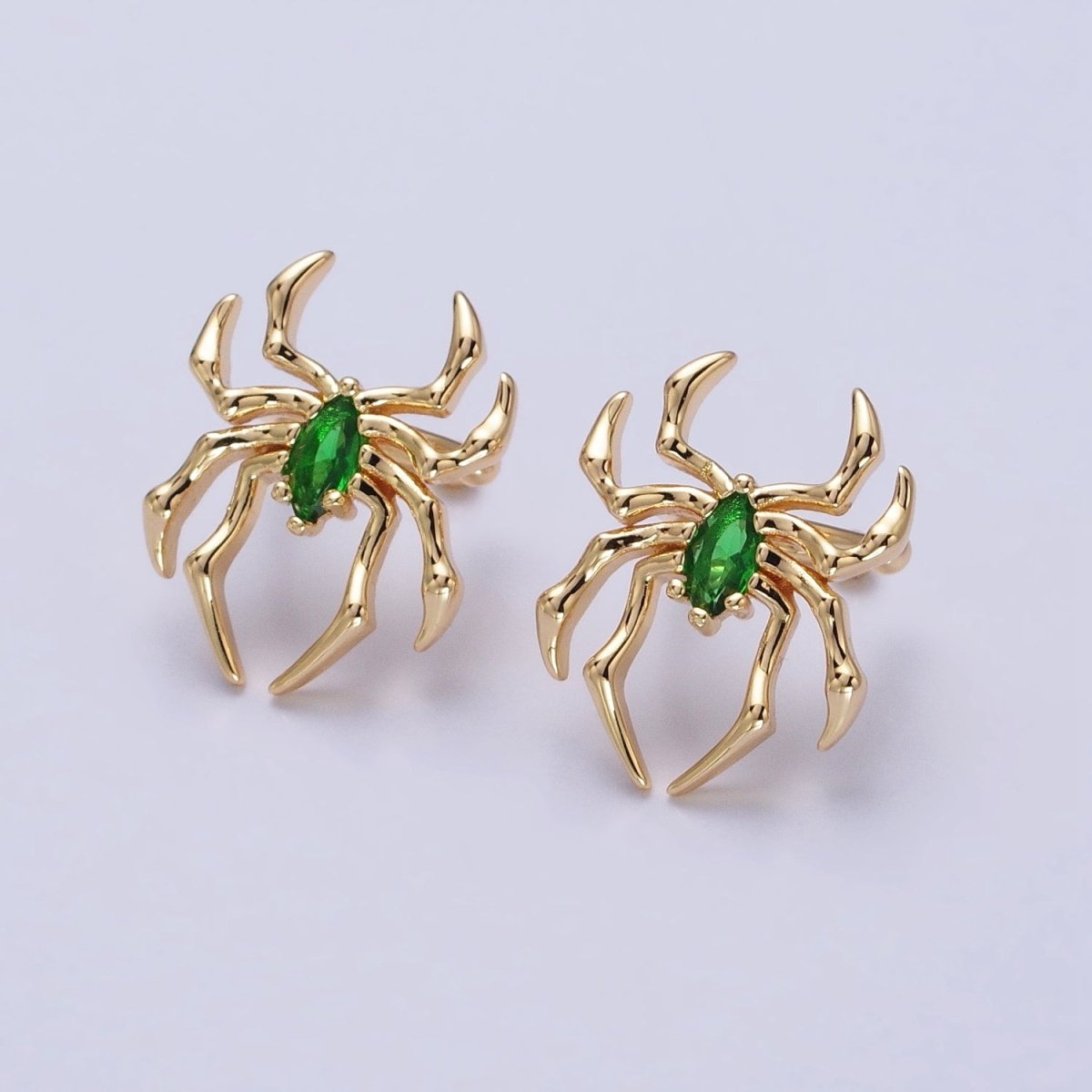Gold Spider Ear Cuff Earring with Emerald Green Cz Stone for Halloween AB645 AB646 - DLUXCA