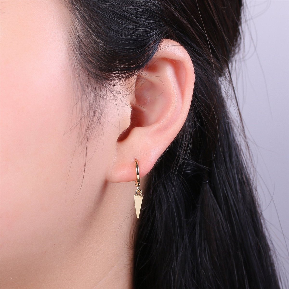 Gold spike earring, Spike hoop earrings, Spike huggie, Gift for her, Tiny hoop earrings, bridesmaid gift, Dangle earrings Charm P-043 - DLUXCA