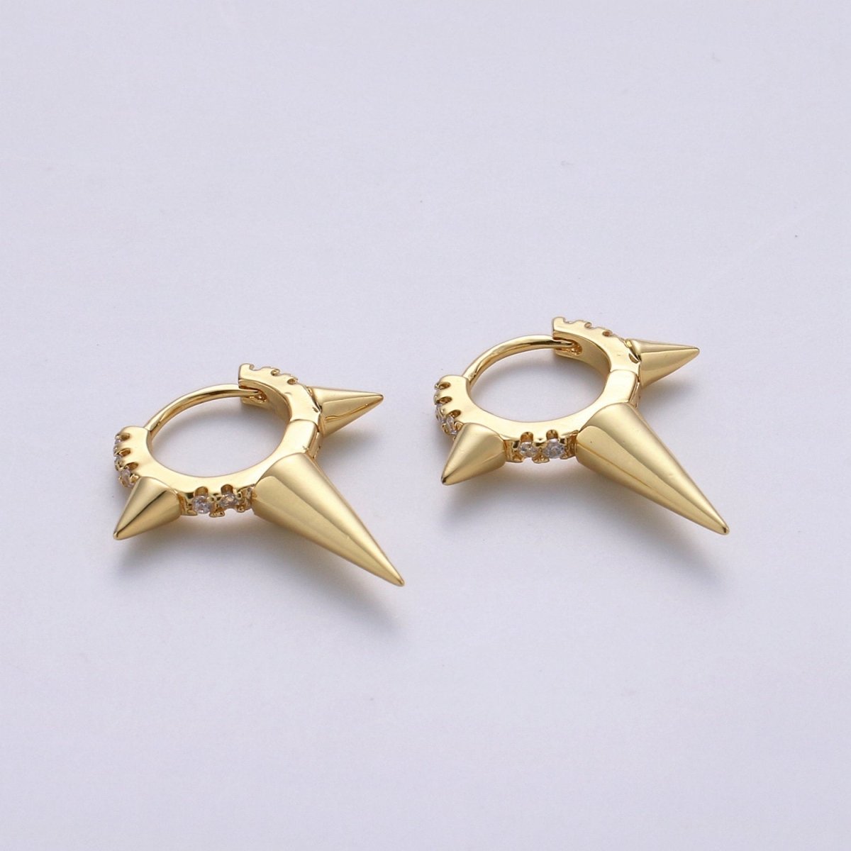 Gold Spiky Earrings, Spike Hoop Earrings, Dainty Huggie Earrings, Minimalist Earring, Small Gold Hoops Earring, Dainty Drop Earring K-708 - DLUXCA