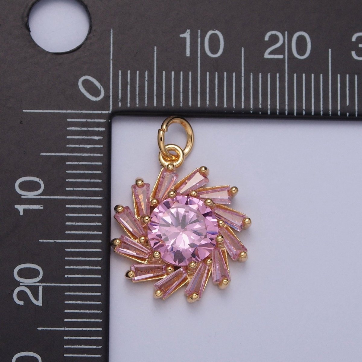 Gold Spiral Pink Baguette Round Cubic Zirconia Charm For Jewelry Making | X-262 - DLUXCA