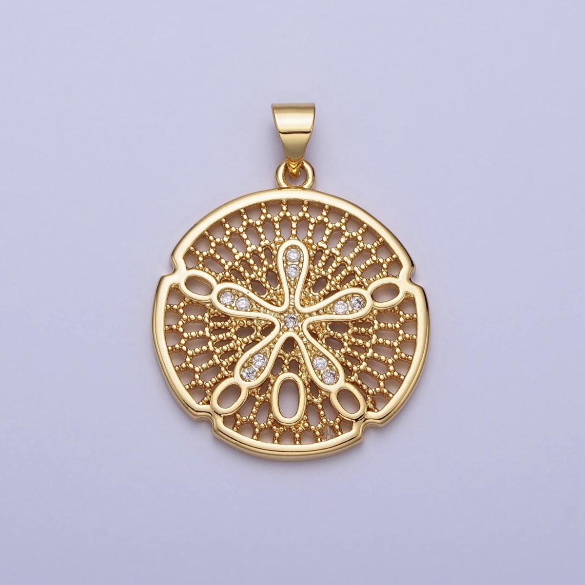 Gold Splat Flower Beaded Filigree Geometric Round Pendant | AA153 - DLUXCA