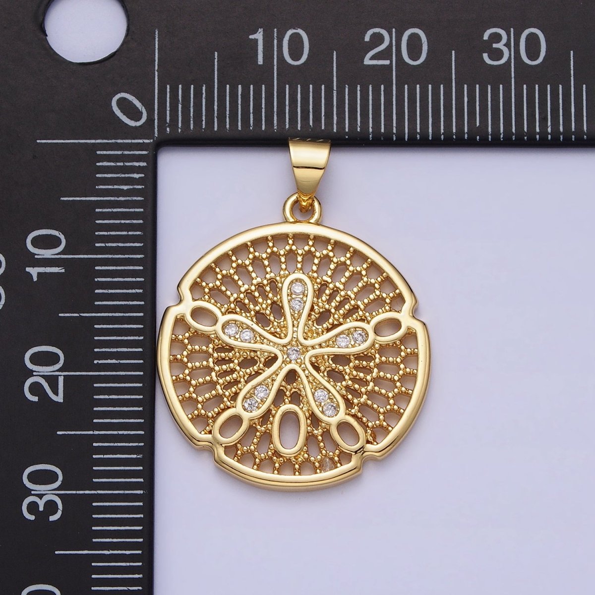 Gold Splat Flower Beaded Filigree Geometric Round Pendant | AA153 - DLUXCA