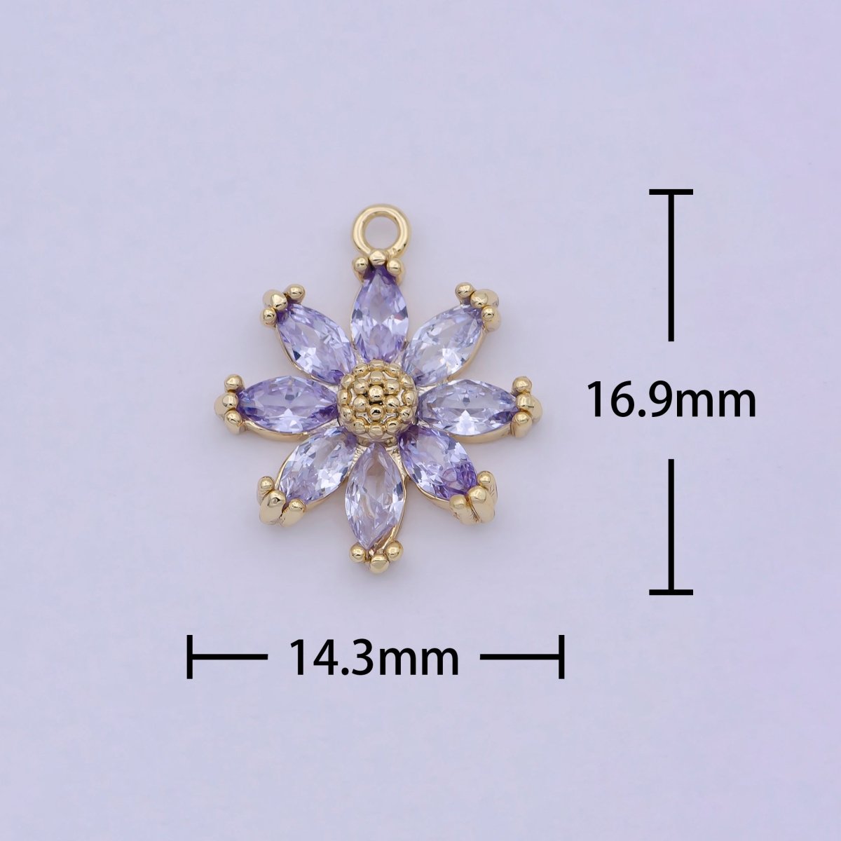 Gold Spring Daisy Purple Marquise CZ Petal Flower Pendant C-144 - DLUXCA