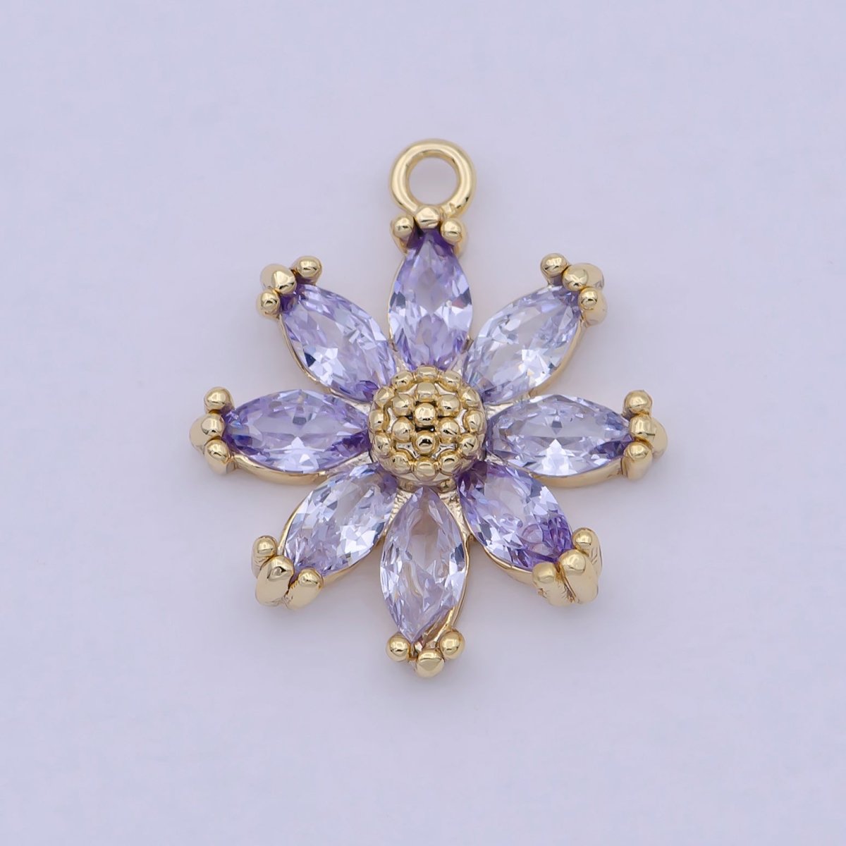 Gold Spring Daisy Purple Marquise CZ Petal Flower Pendant C-144 - DLUXCA