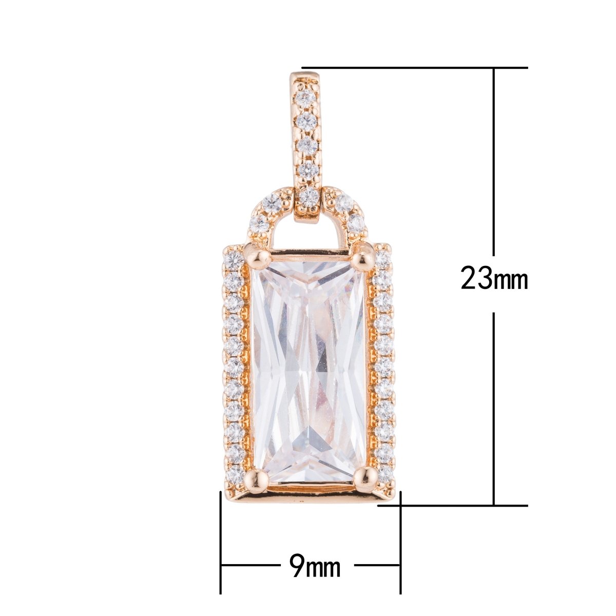 Gold Square Geometric Diamond, Shiny, Dangle, Gift, Mom, Anniversary, Cubic Zirconia Necklace Pendant Charm Bead Bails Findings for Jewelry Making H-437 - DLUXCA