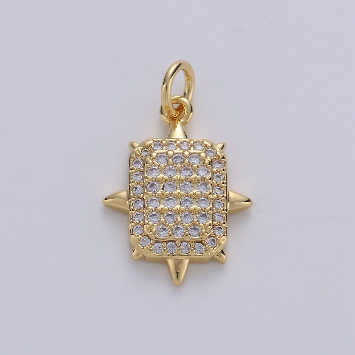 Gold Square Stud Charm, Micro Pave Cz Geometric Pendant, 20x14mm geometric Square charm for necklace earring bracelet supply D-527 D-528 - DLUXCA