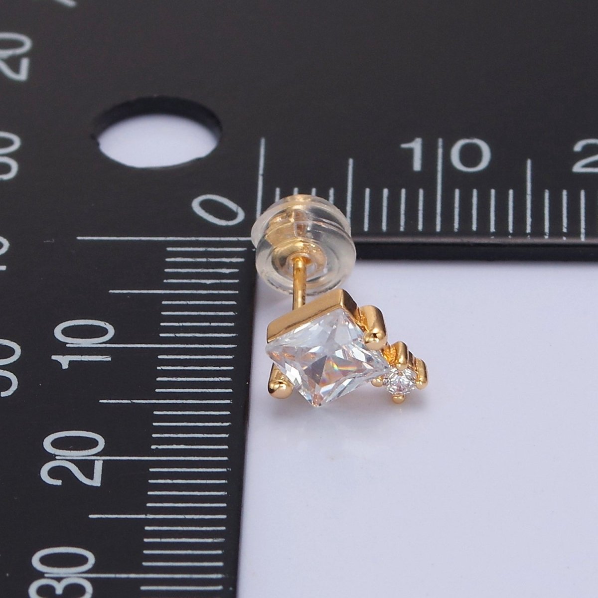Gold Square Stud Earrings Princess Cut Cubic Zirconia Stones T-385 T-386 - DLUXCA