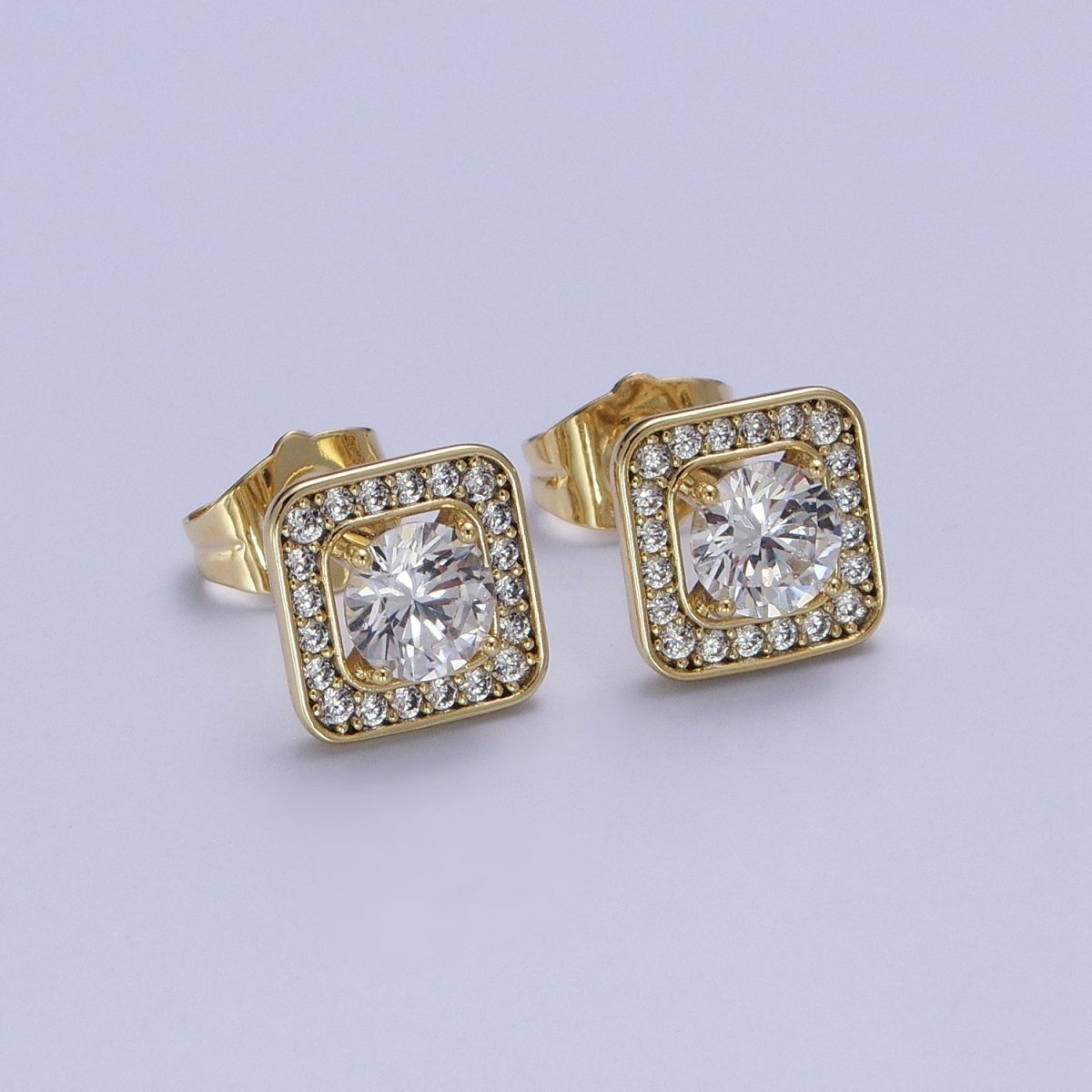 Gold Square Stud Earrings With CZ AE-1029 - DLUXCA