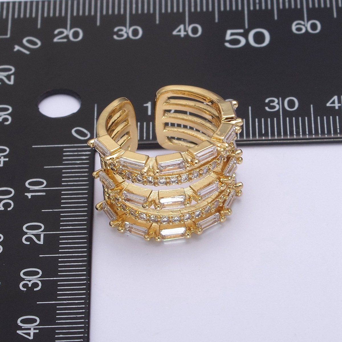 Gold Stackable Baguette Ring Clear CZ Ring Open Adjustable Jewelry U-078 - DLUXCA