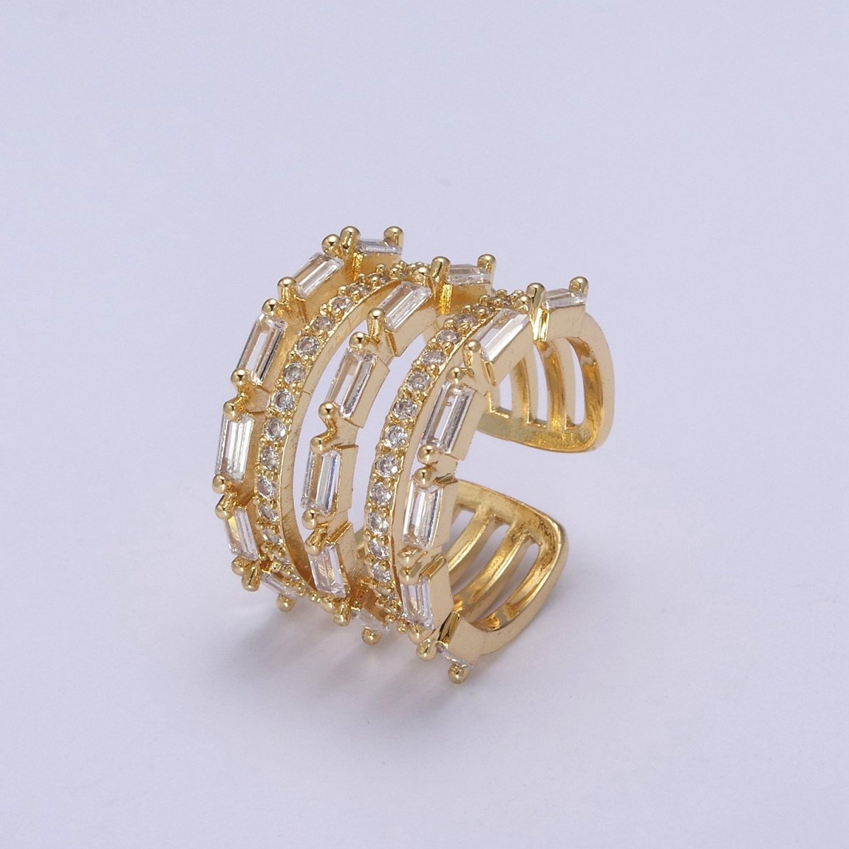 Gold Stackable Baguette Ring Clear CZ Ring Open Adjustable Jewelry U-078 - DLUXCA