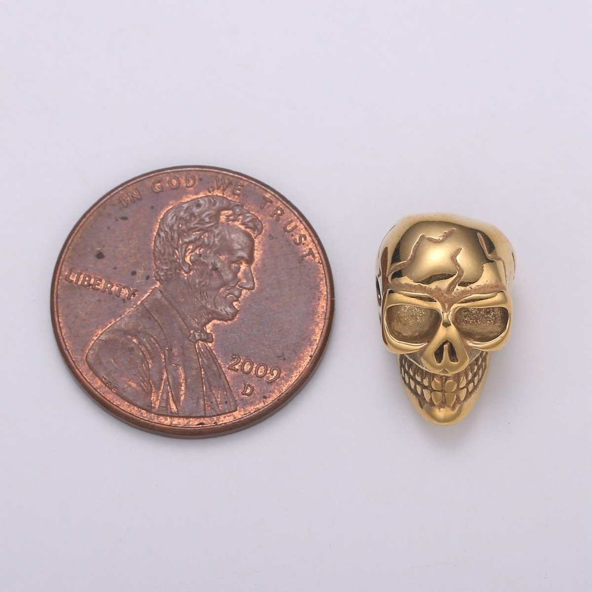 Gold Stainless Steel 3D Skull Head Bead Scary, Halloween Season, Bracelet Charm Bead Finding Connector Spacer for Jewelry Making B-453 - DLUXCA