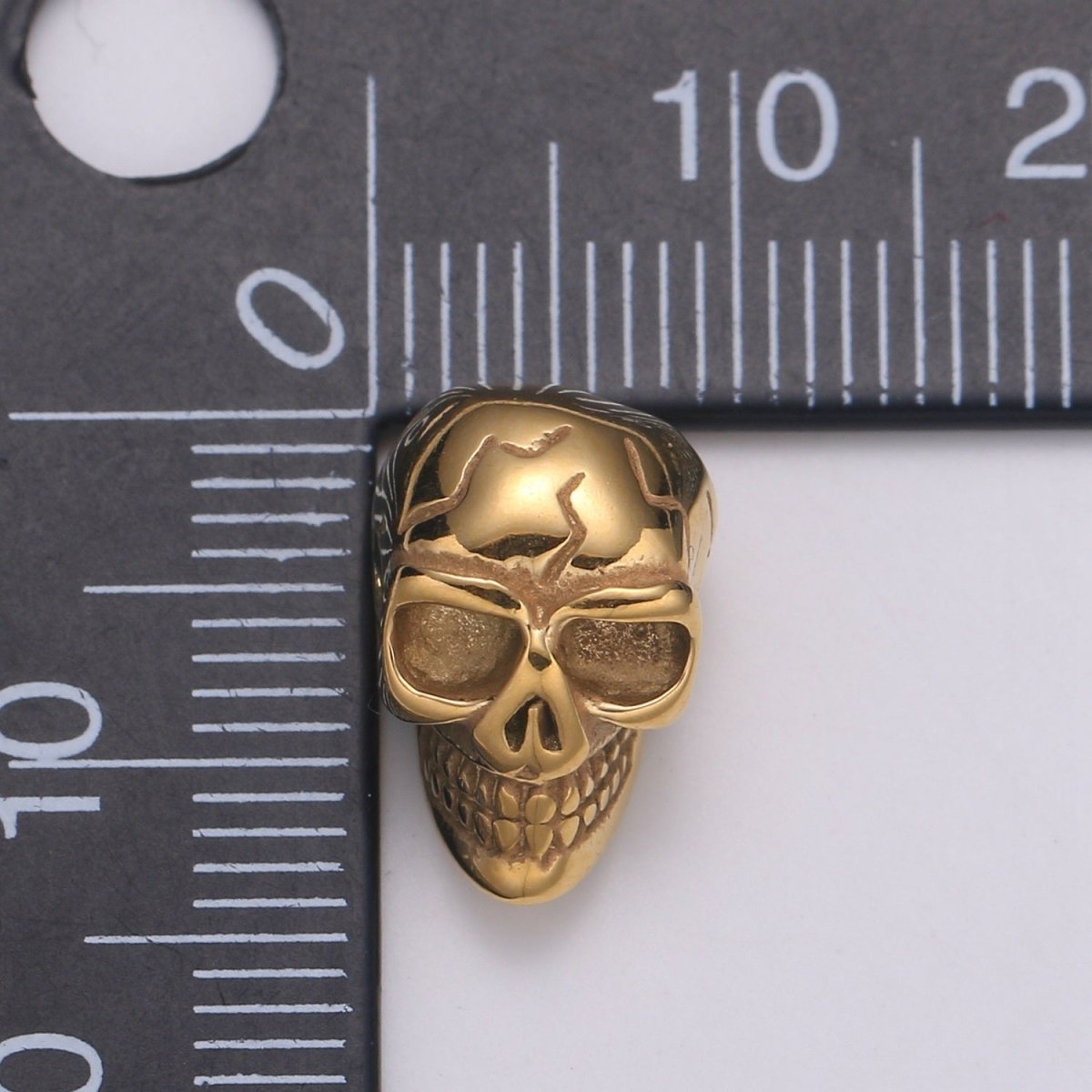 Gold Stainless Steel 3D Skull Head Bead Scary, Halloween Season, Bracelet Charm Bead Finding Connector Spacer for Jewelry Making B-453 - DLUXCA