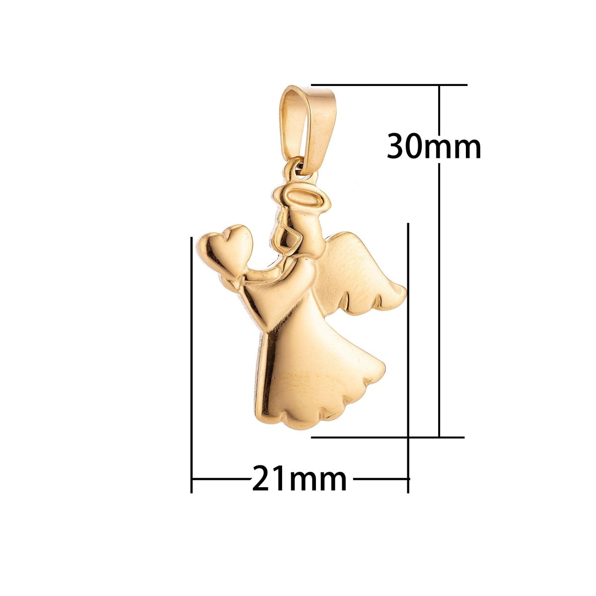 Gold Stainless Steel Angel With Heart Necklace Pendant Charm Bails Findings for Jewelry Making J-344 - DLUXCA