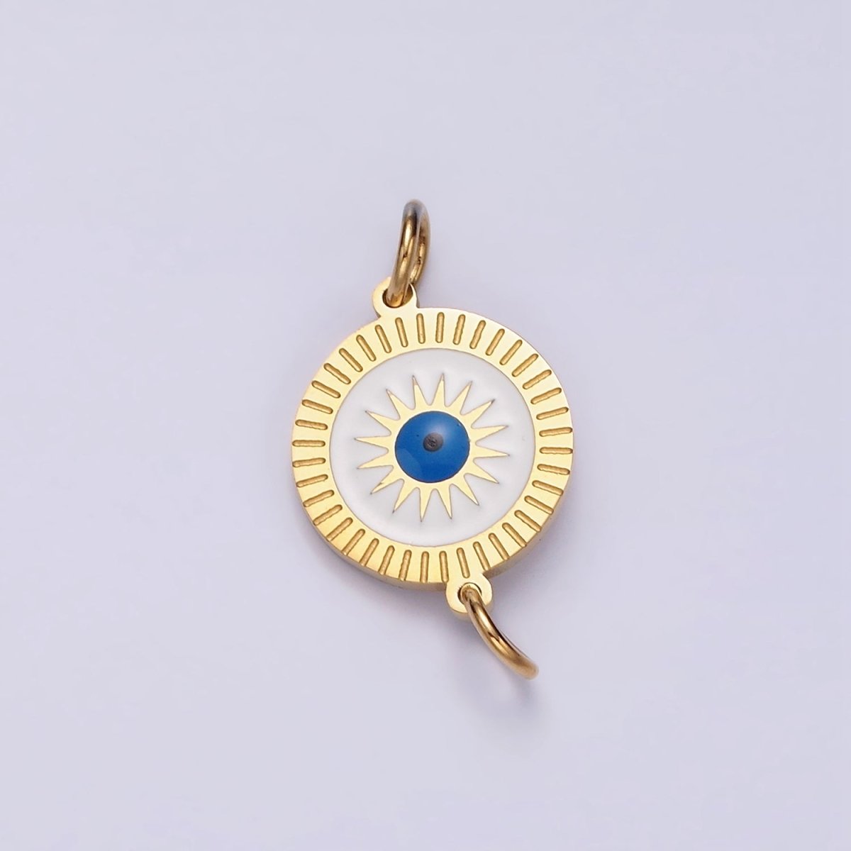 Gold Stainless Steel Evil Eye Charm Connector in Gold Radial Sun Link Connector for Bracelet Necklace G-783 - DLUXCA