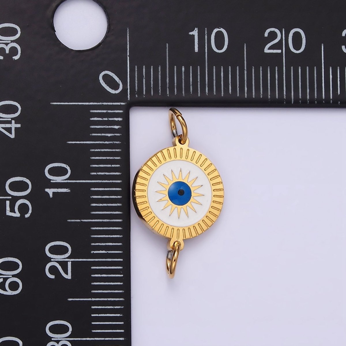 Gold Stainless Steel Evil Eye Charm Connector in Gold Radial Sun Link Connector for Bracelet Necklace G-783 - DLUXCA