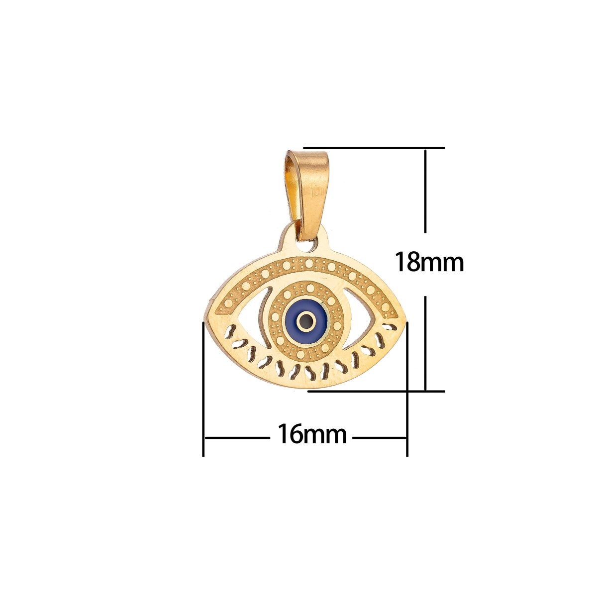 Gold Stainless Steel Greek Eye Charm Evil Eye Pendant Necklace, Greek Eye Pendant Charm Bails Findings for Jewelry Making J-330 - DLUXCA