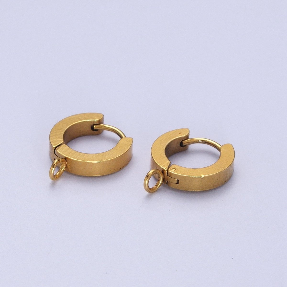 Gold Stainless Steel Open Loop 13.5mm Huggie Hoop Earrings Supply K-190 - DLUXCA