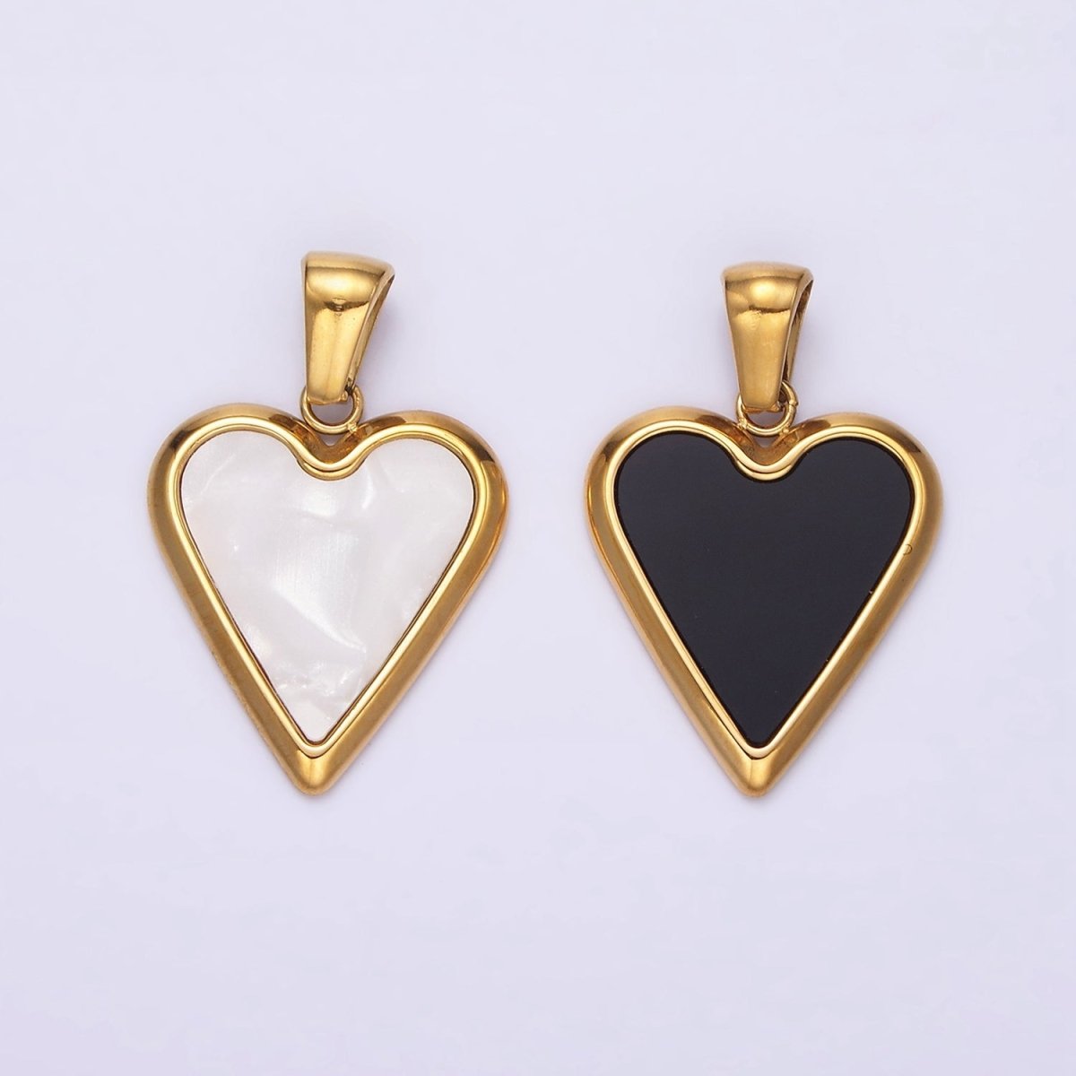 Gold Stainless Steel Shell Pearl Heart Charm Gold heart pendant White Black Heart Charm P-832 P-833 - DLUXCA