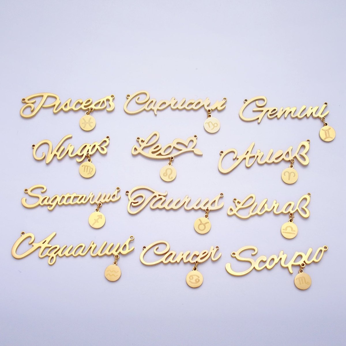 Gold Stainless Steel Zodiac Astrology Cursive Font Mini Symbol Connector Personalized Jewelry Making | AD053 - AD064 - DLUXCA