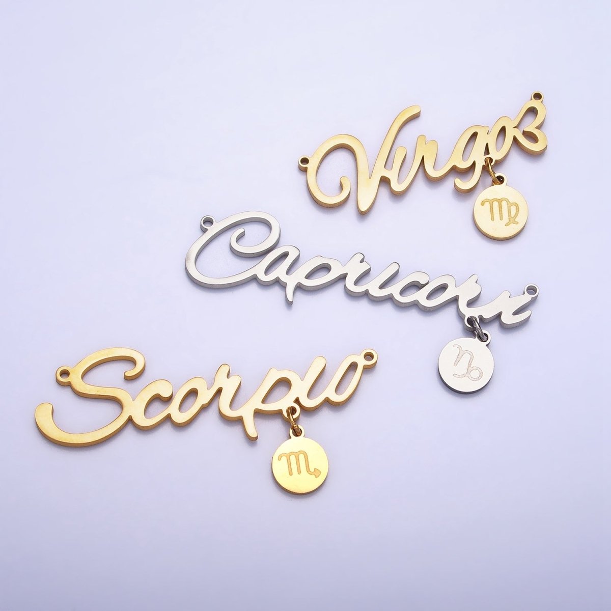 Gold Stainless Steel Zodiac Astrology Cursive Font Mini Symbol Connector Personalized Jewelry Making | AD053 - AD064 - DLUXCA