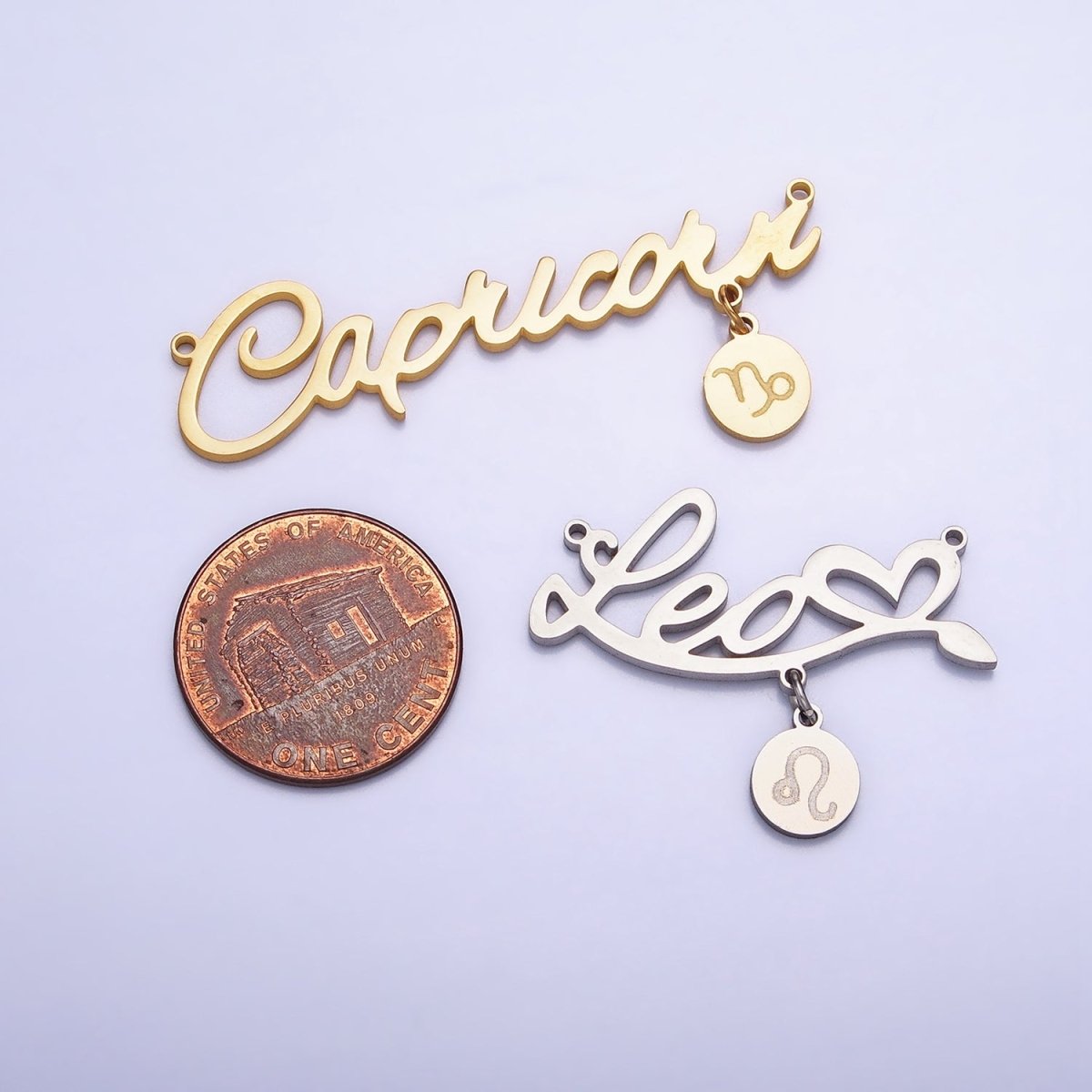 Gold Stainless Steel Zodiac Astrology Cursive Font Mini Symbol Connector Personalized Jewelry Making | AD053 - AD064 - DLUXCA