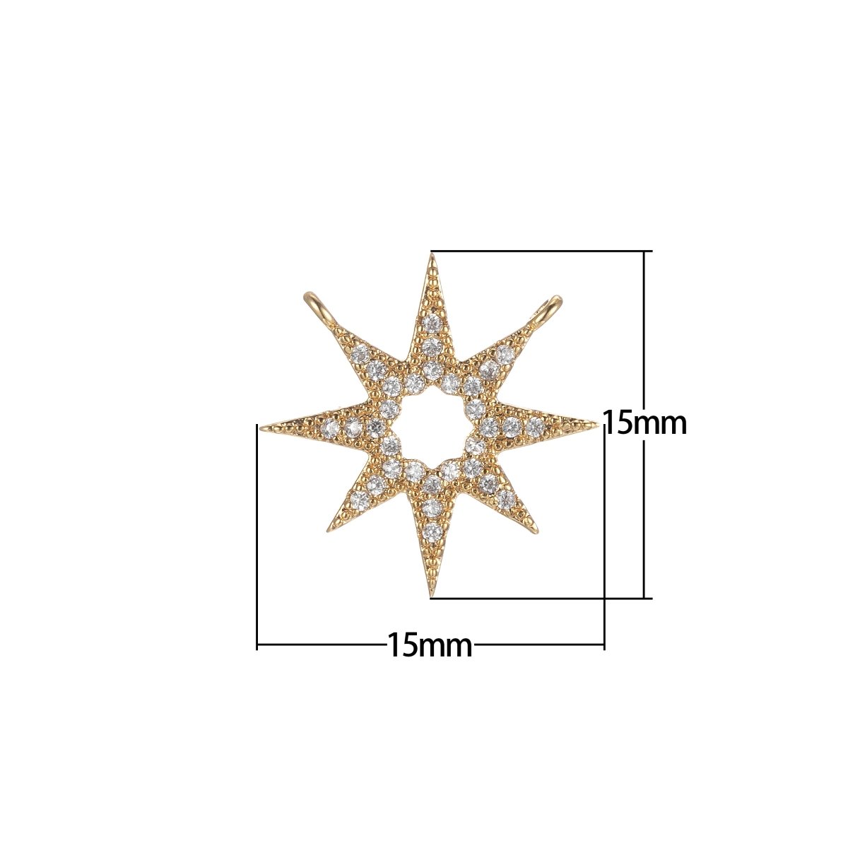 Gold Star Charm Connector, Micro Pave Star Charm, CZ Charms, Cubic Zirconia Star Link Connector for Necklace Pendant Double bail F-832 - DLUXCA