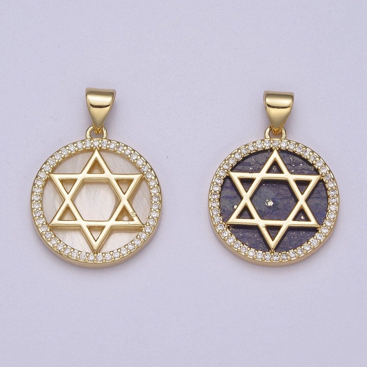 Gold Star David Pearl Medallion Pendant Round Disc Religious Jewish Jewelry for Necklace Earring Charm J-413 J-414 - DLUXCA