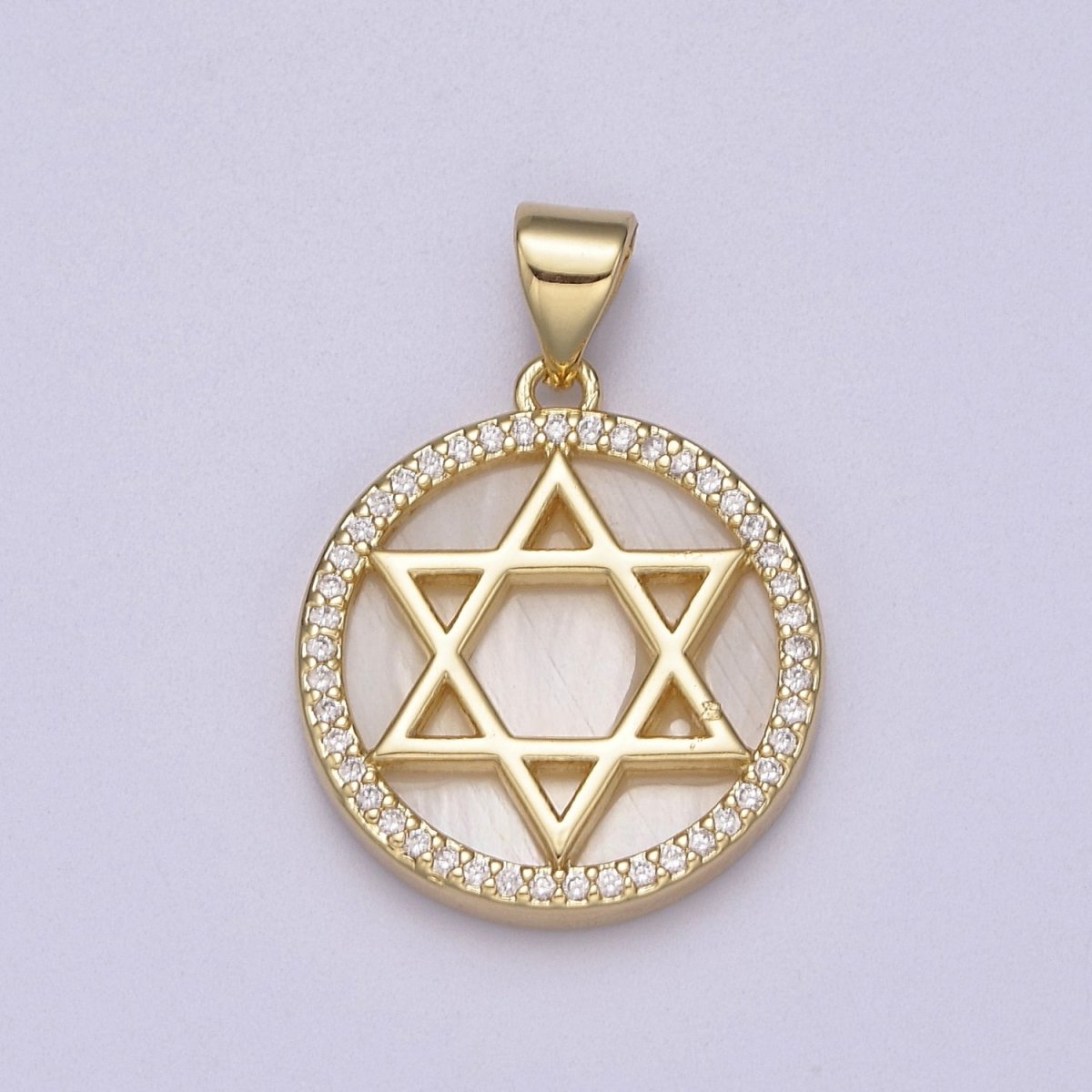 Gold Star David Pearl Medallion Pendant Round Disc Religious Jewish Jewelry for Necklace Earring Charm J-413 J-414 - DLUXCA