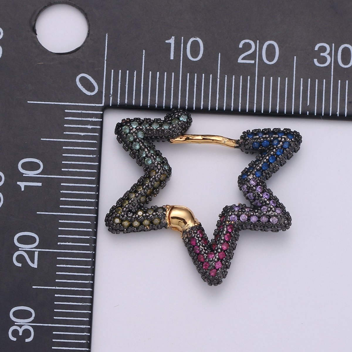 Gold Star earrings, Micro Pave huggie hoops with CZ, Hoop earrings Celestial Jewelry Gothic Dark Black Star Earring Q-136 - DLUXCA