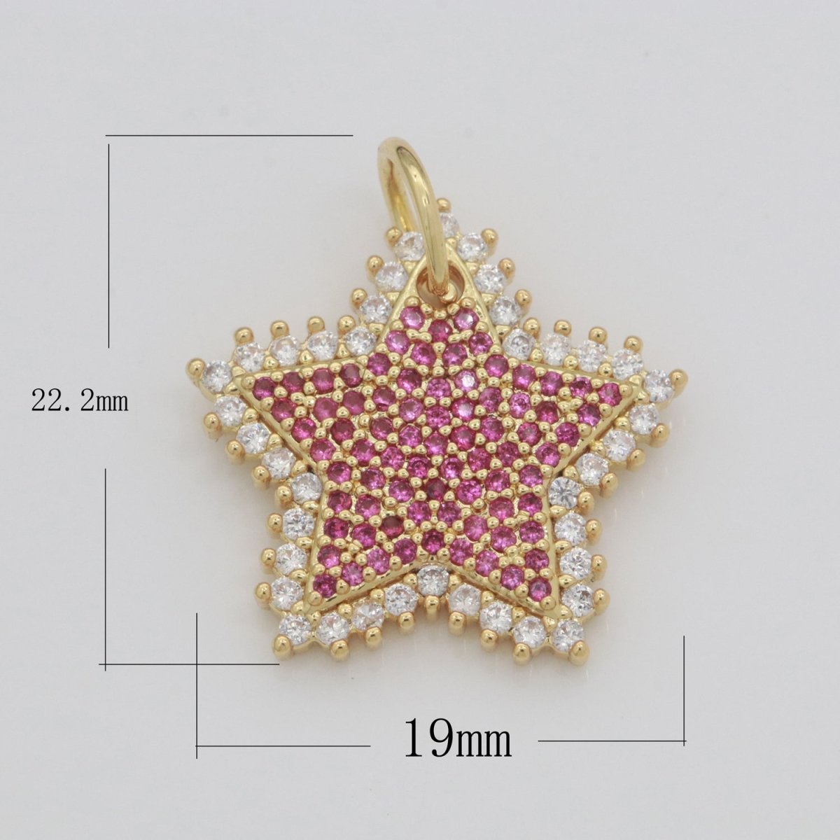 Gold Star Fuschia Charm Cubic Celestial Star Round Cz Charm for Jewelry Making M-612 - DLUXCA