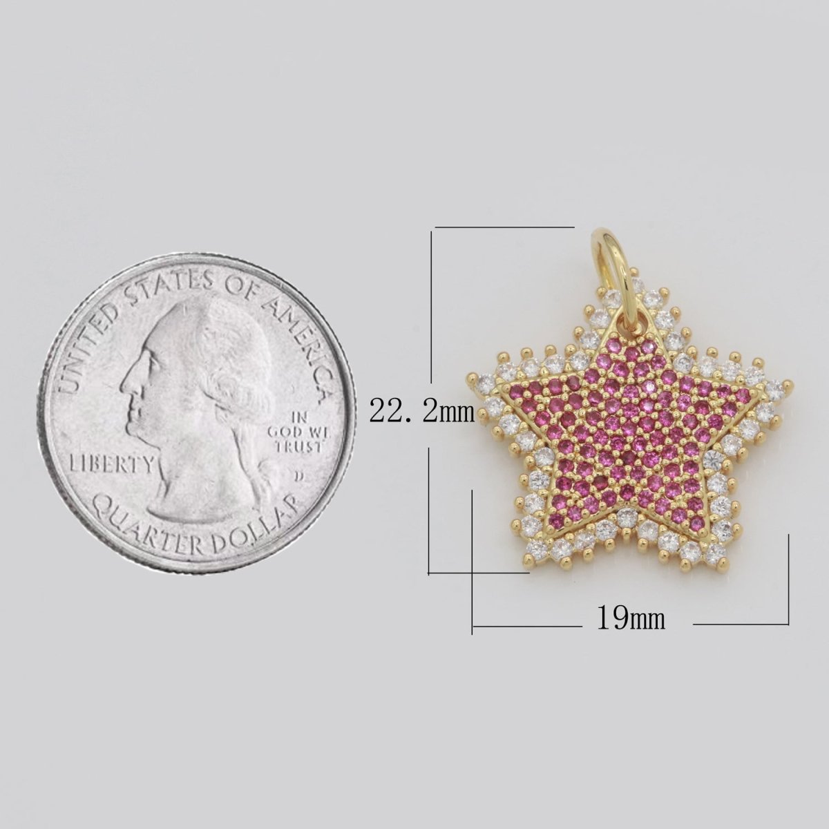 Gold Star Fuschia Charm Cubic Celestial Star Round Cz Charm for Jewelry Making M-612 - DLUXCA