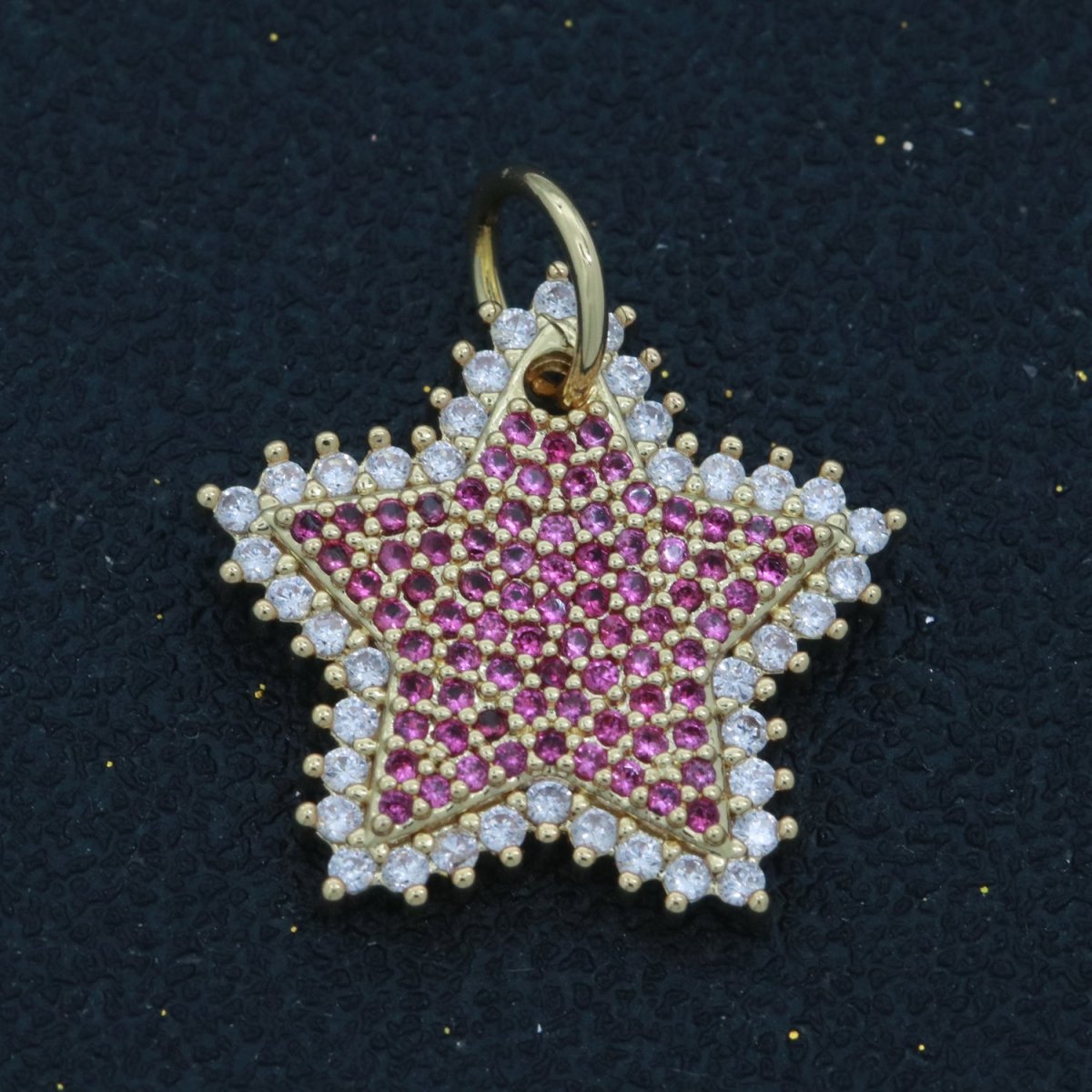 Gold Star Fuschia Charm Cubic Celestial Star Round Cz Charm for Jewelry Making M-612 - DLUXCA