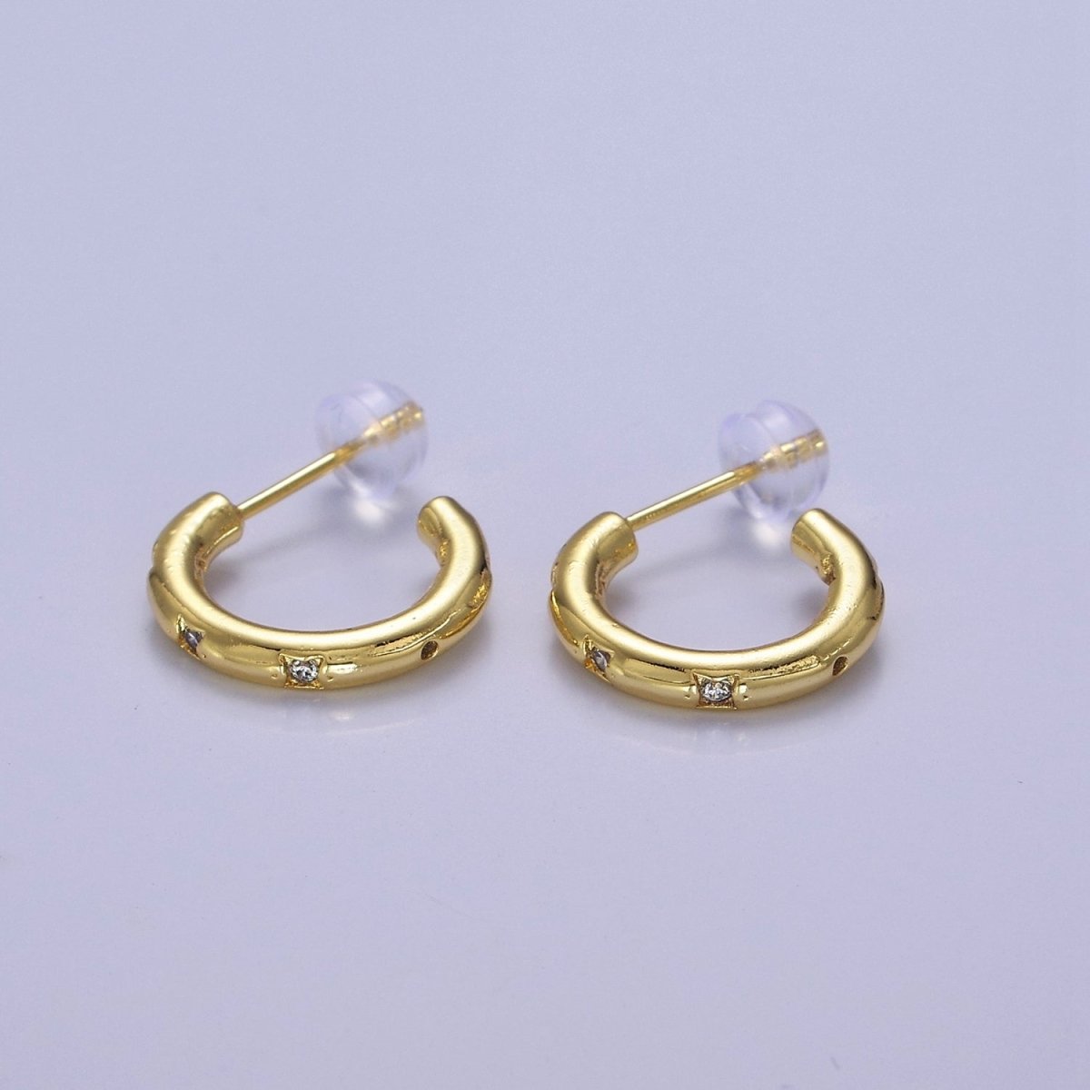 Gold Star Hoop Earring Cz Star Earring Celestial Starburst Everyday Jewelry V-167 V-168 V-169 - DLUXCA