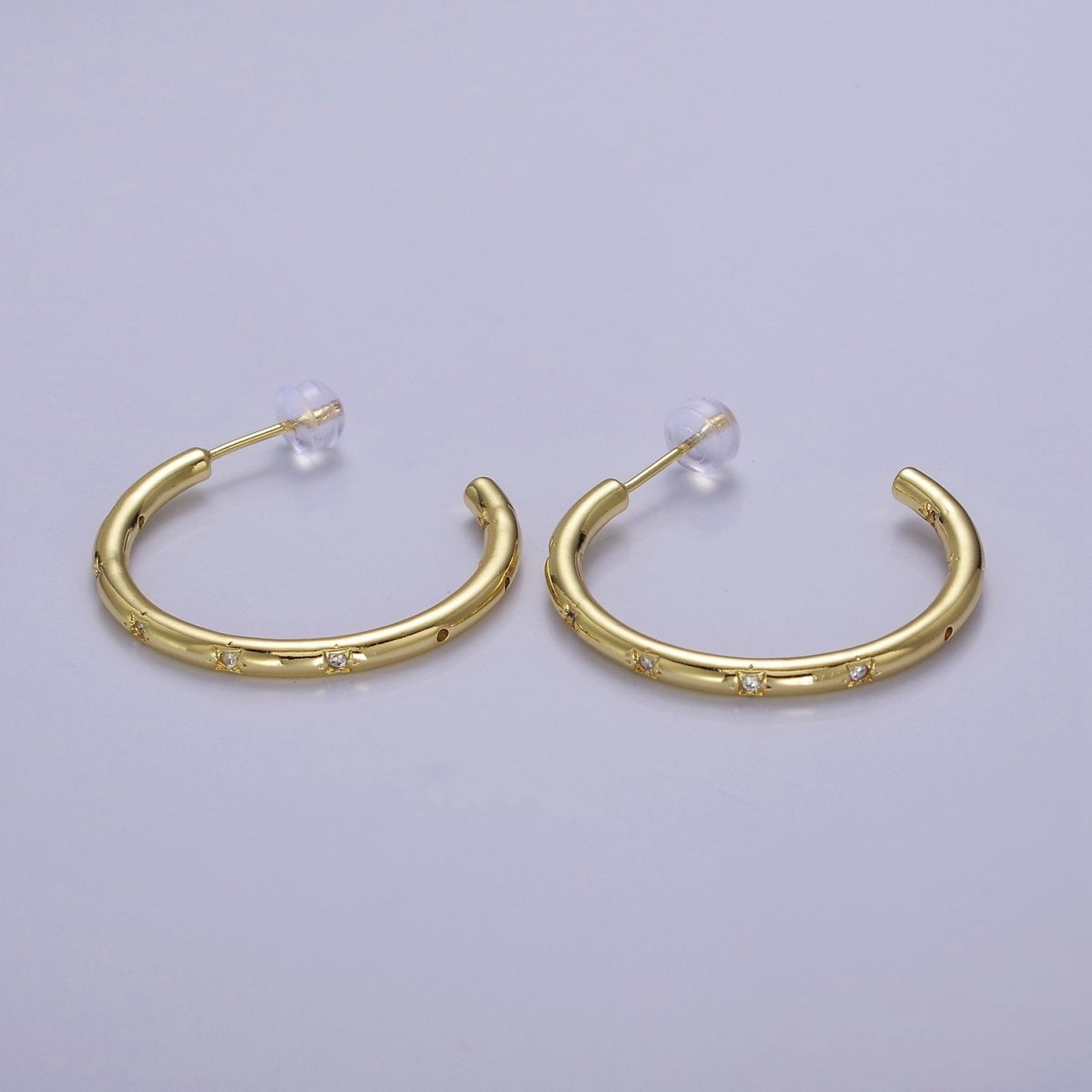 Gold Star Hoop Earring Cz Star Earring Celestial Starburst Everyday Jewelry V-167 V-168 V-169 - DLUXCA