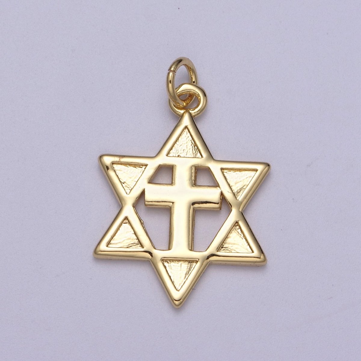 Gold Star of David Cross Pendant, Solid Magen David Jewish Star Jewelry N-339 - DLUXCA