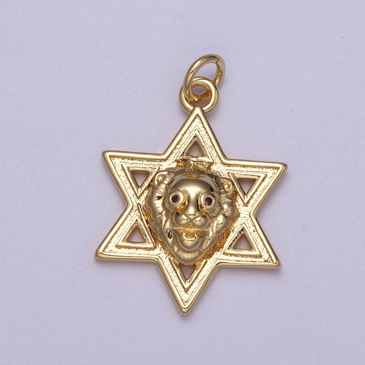 Gold Star of David Lion of Judah Pendant, Solid Magen David Jewish Star Jewelry N-340 - DLUXCA
