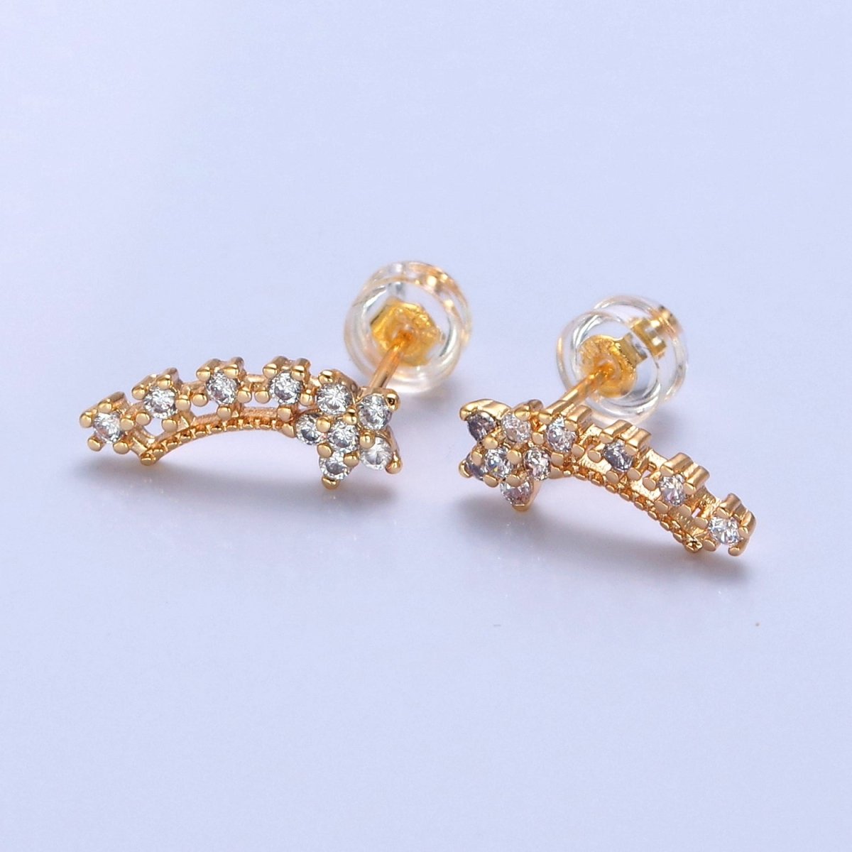Gold Star Pave Stud Earring T-499 - DLUXCA