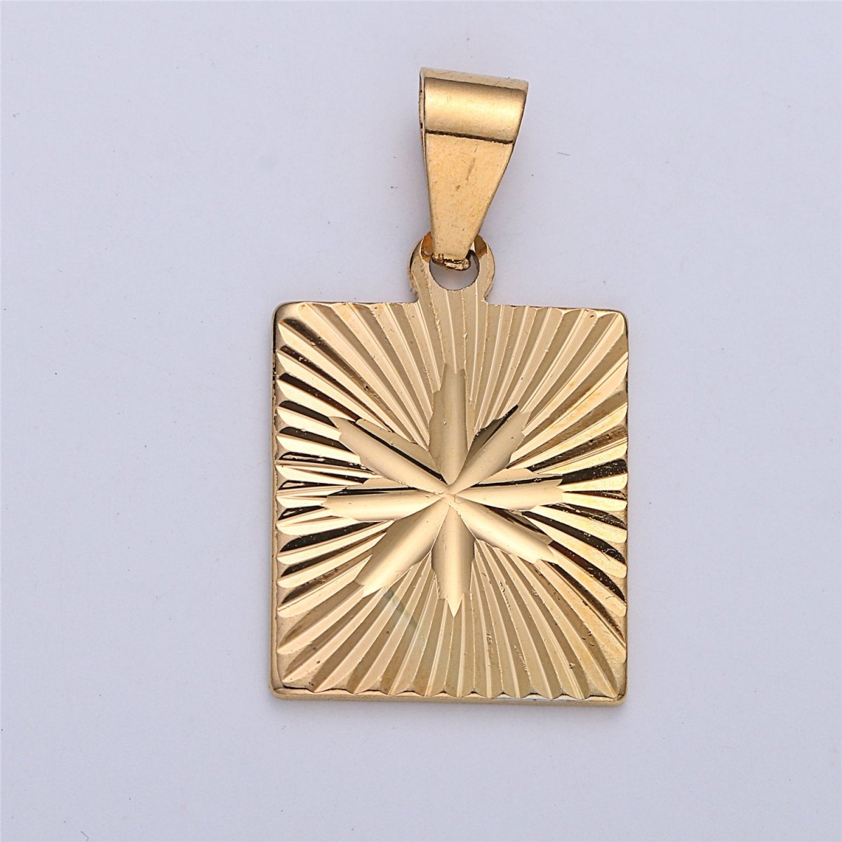 Gold Star Pendant, 18K Gold Filled Pendant, celestial medallion, Square pendant, gold starburst Charm I-161 - DLUXCA