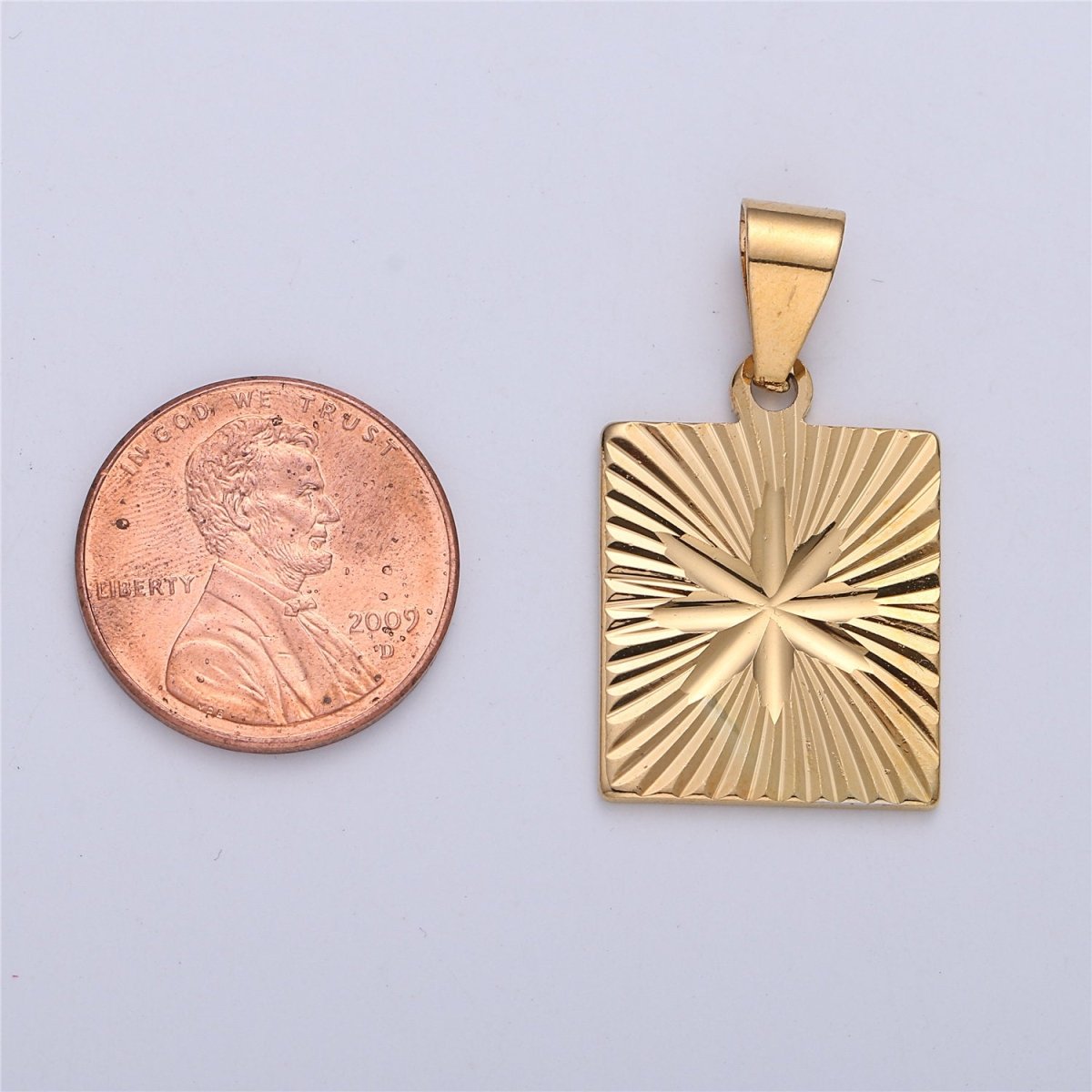 Gold Star Pendant, 18K Gold Filled Pendant, celestial medallion, Square pendant, gold starburst Charm I-161 - DLUXCA
